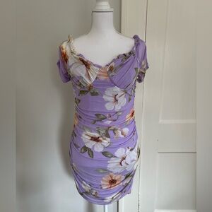 Lulu's lavender-colored, short-sleeve dress with a floral print